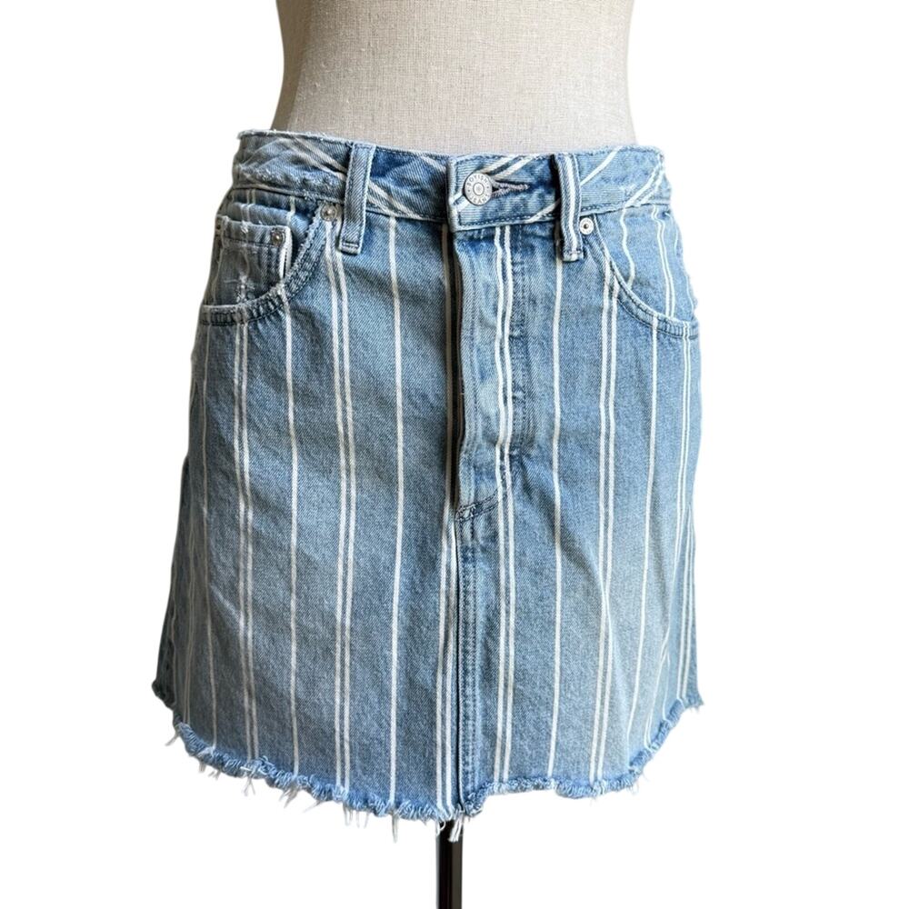 Boyish Corey Striped Denim Mini Skirt Raw Hem Sustainable Size 27
